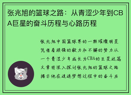 张兆旭的篮球之路：从青涩少年到CBA巨星的奋斗历程与心路历程